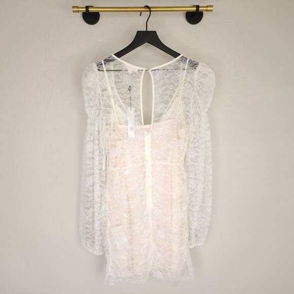 For Love and Lemons L Blanc Lourve Sheer Lace Sequin Long Sleeve Dress NWT - Picture 9 of 16